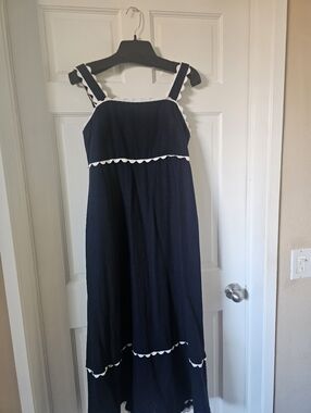 New Never Worn Cynthia Rowley Navy Blue Sundress with White Trim